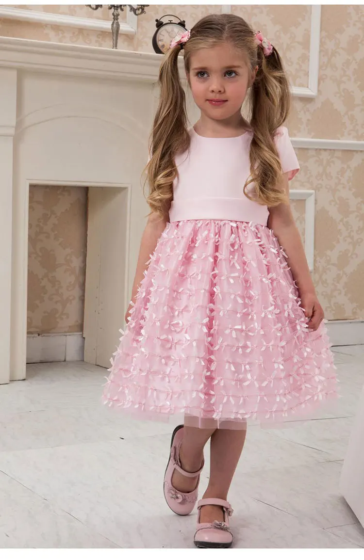 New Summer Style Elegant Kids Baby Girls Dress Ball Grown 2 Layer Round Collar Princess Dressin