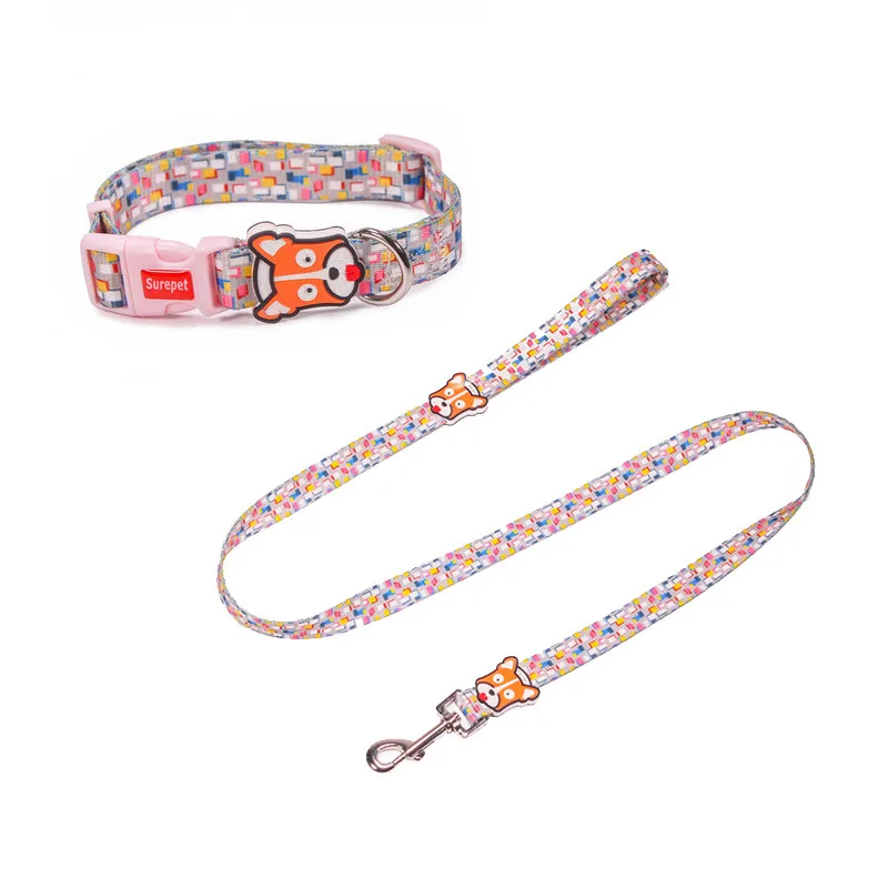 matching leash Ошейники для собак, модный дизайн, принт, не спасается, нейлон, поводок для собак, быстроразъемный, для домашних животных, поводок для прогулок, регулируемый - Цвет: matching leash