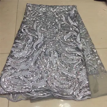 

purple Sequins Net Lace Fabric 2019 white High Quality African Mesh Wedding Bride Dress Sewing Sequined Embroidered Material