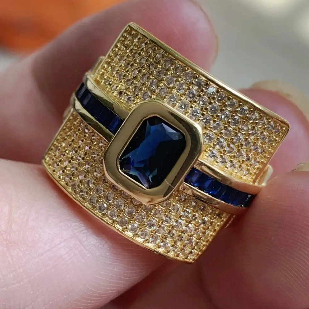 Vecalon Stunning Luxury Jewelry 925 Sterling Silver&ampGold Fill Wide Ring 5A Cubic Zirconia Pave CZ Wedding Band for Women | Украшения и