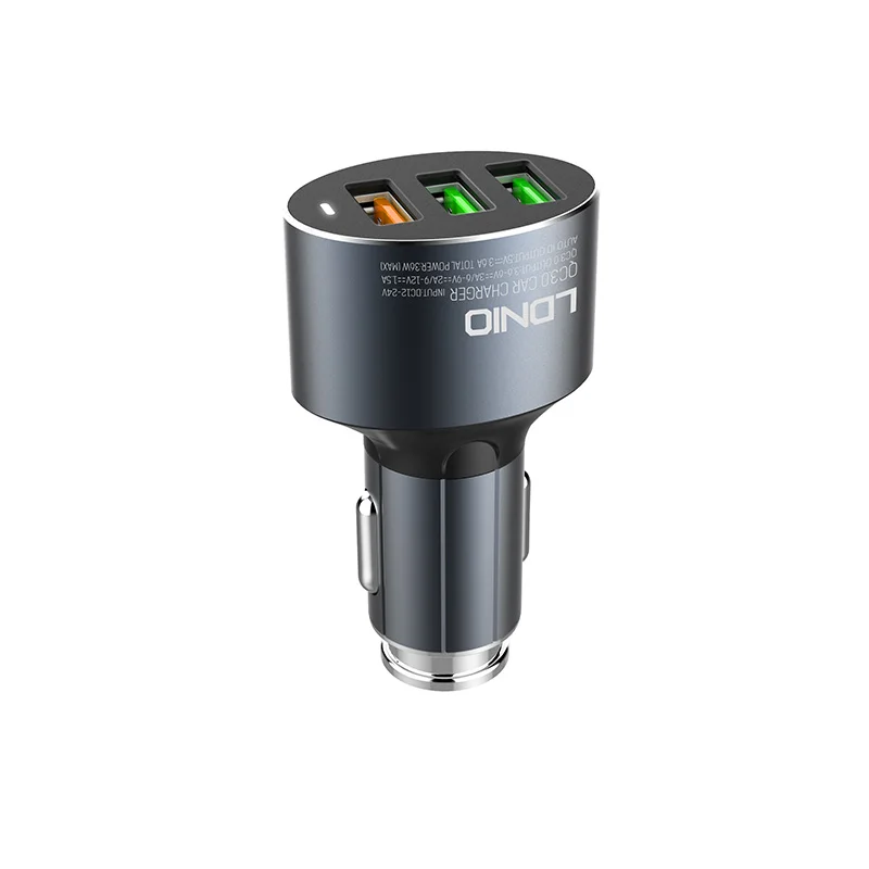 

LDNIO 3 USB Port Car Charger For Mobile Phone Quick Charge 3.0 5V/3.6A Car Cigarette Lighter Charger Adapter With USB Cable