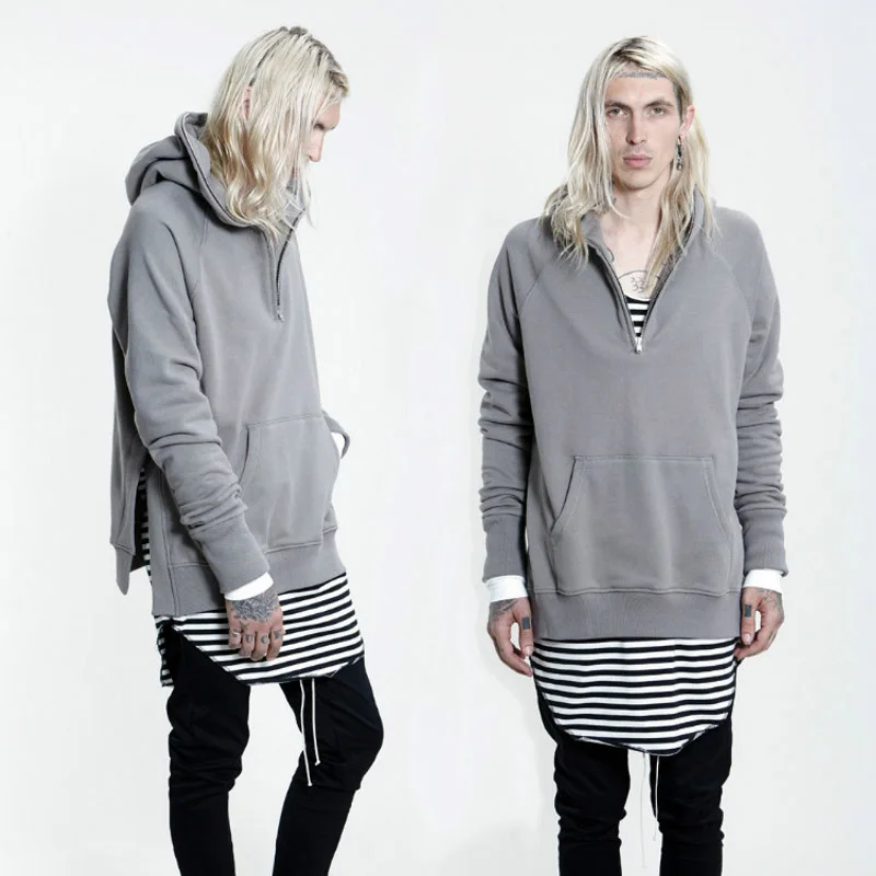 

High Street hip hop bboy dance blusas pullover hoodies men zipper hooded sweatshirts thumbhole sleeve hoody sportswears cotton