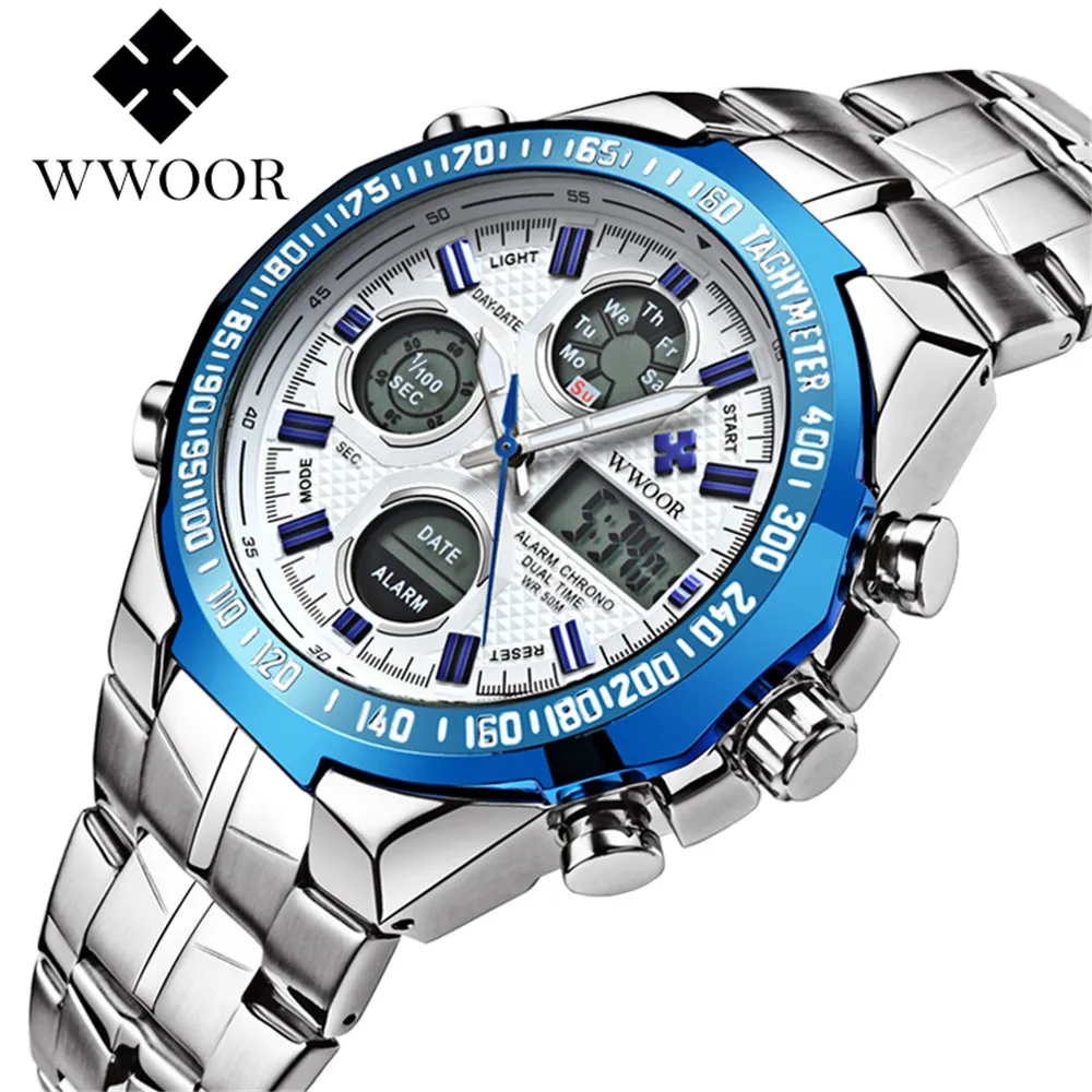 

WWOOR Watch Men Luxury Brand Men's Watches Quartz LED Military Digital Watch Swim Style Casual Sport Watches Relogio Masculino
