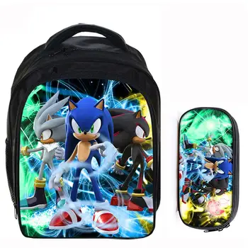 

13 Inch Mario Bros Sonic The Hedgehog Cartoon Kids Backpack School Bags for Boys Girls Mochila Infantil Pencil Bag Sets