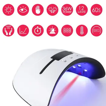 

Hot 36w UV Lamp Nail Dryer for All Types Gel 12 Led UV Lamp for Nail Machine USB 30s 60s 90s Timer Portable UV lamps Hardening