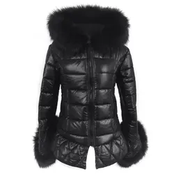 2018 Новый высокое качество высокая имитация Silver Fox меха с капюшоном пальто рукава теплое зимнее пальто лиса пальто большие размеры пальто