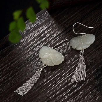 

925 Sterling Silver Earrings For Women Natural Jade Butterfly Tassel Earring For Women Christmas Jewelry Aros Mujer Oreja