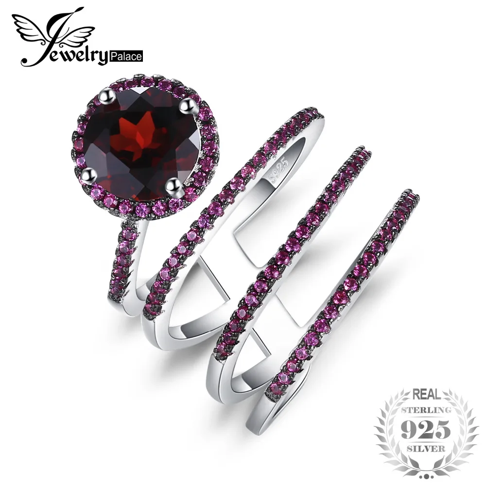 JewelryPalace 3.2ct Genuine Garnets Inlay Rubies Wrap Ring S925 Sterling Silver Jewelry Rings For Women Anniversary Gift