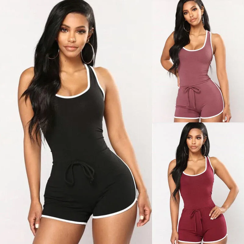 

Sexy Jumpsuit Romper Bodycon Bandage Playsuit Women's Slim Short Cotton Sleeveless O-Neck Casual Beach Jumpsuits Summer 2018