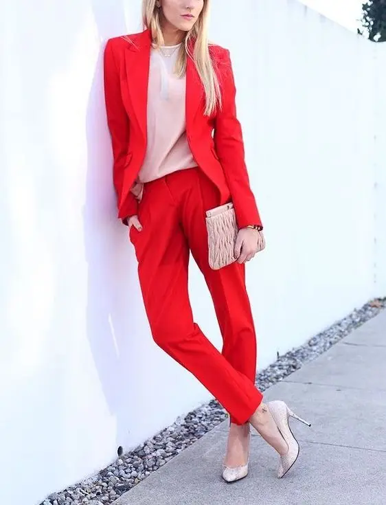 Красный длинный рукав Блейзер брюки набор красный деловые костюмы женские костюмы Красный