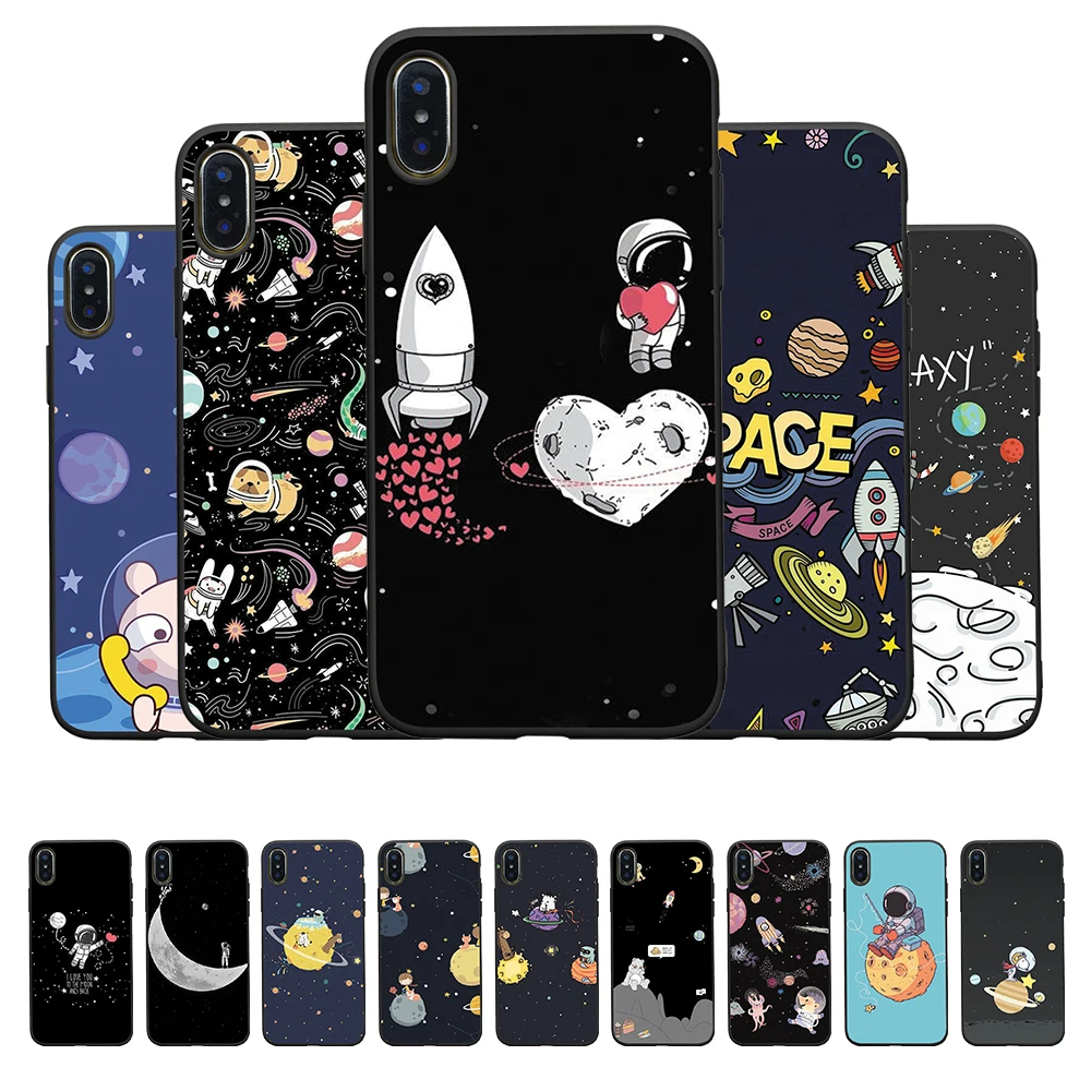 

Funny universe Astronaut Phone Cases for iphone X XR XS MAX Space Animal Cartoon Case cover for iphone 5 5S 6 6S 7 8 Plus