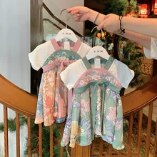 Платье для девочек; летнее Повседневное платье принцессы для малышей; Китайский Винтажный стиль; одежда