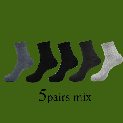 MWZHH, 5 пар, мужские длинные носки из бамбукового волокна, счастливые деловые носки, черные высококачественные дезодорирующие теплые носки для мужчин, размер 39-46 - Цвет: 5 pairs mix