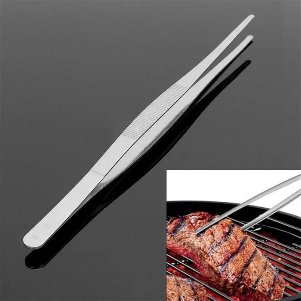 Новый usefu L30cm/12 ''длинные Нержавеющая сталь компьютер Наборы Еда Щипцы Прямой пинцет Кухня инструмент Серебряный Лидер продаж