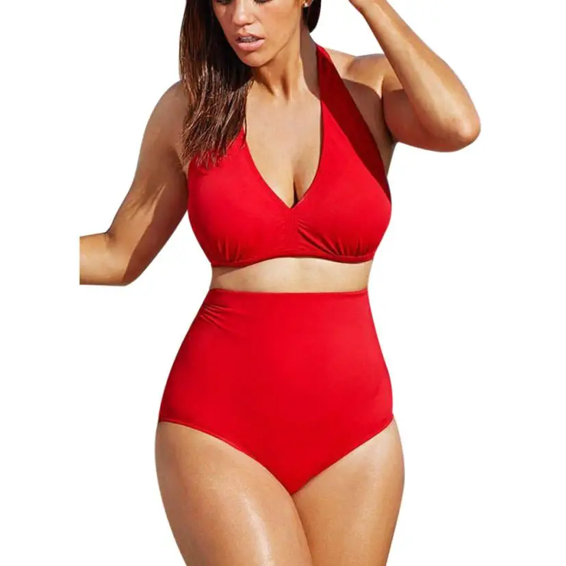 Женский раздельный купальник бикини большого размера, женский купальник-танкини, купальник-бикини, купальник Монокини - Цвет: Красный