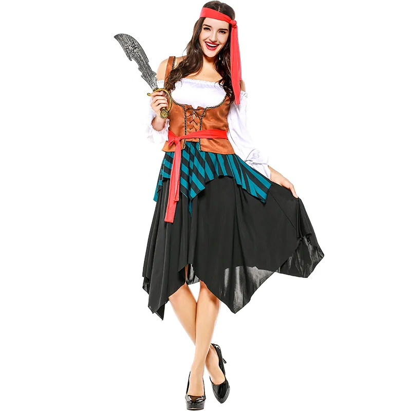 Для женщин капитан Пираты Карибского взрослых Косплэй нарядное платье Карнавальный маскарадный костюм на Хэллоуин для карнавала