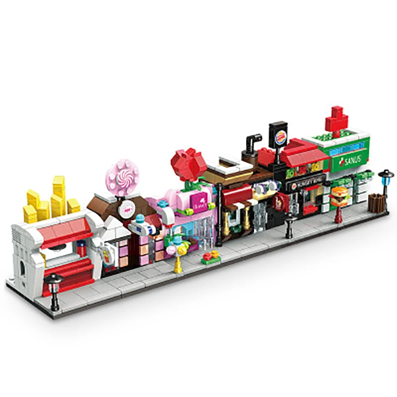 Mini Street View model Building Blocks Bricks educational DIY toy Model Store Shop Kid Assembly