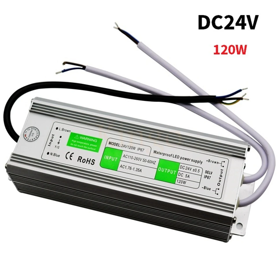 10 W-120 W 24V Питание адаптер AC110V 220V DC/DC 24V IP67 Водонепроницаемый Светодиодный драйвер освещение Трансформатор для светодиодный полосы света