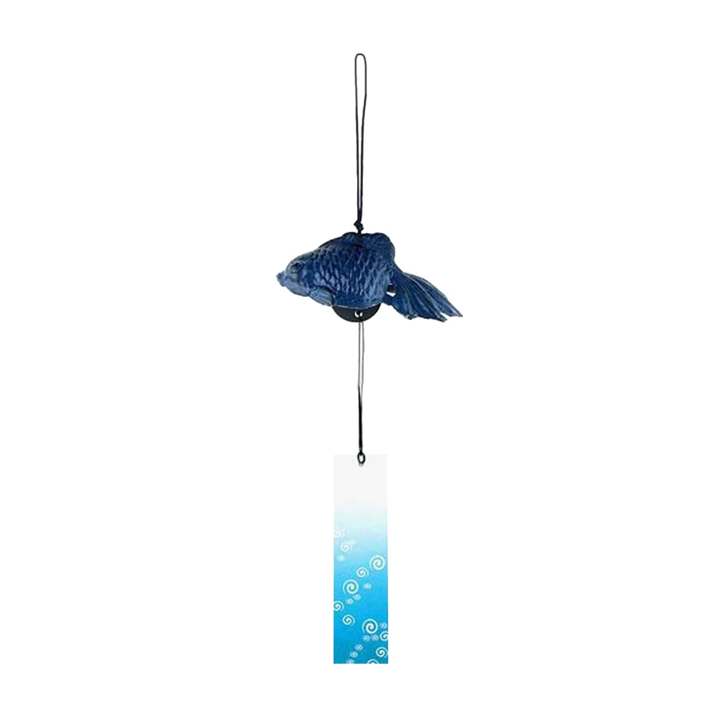 Japanese Goldfish Furin Windchime Cast Iron Temple Garden Home Decor Blue