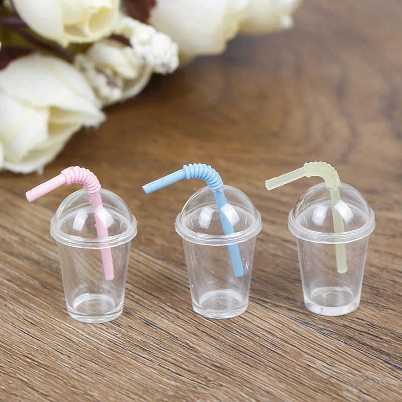 

2Pcs/Lot 1:12 Dollhouse Mini Milk Tea Cup With Straw Simulation Drink Food Drink Beverage Toy Decoration Wholesale Model Toys