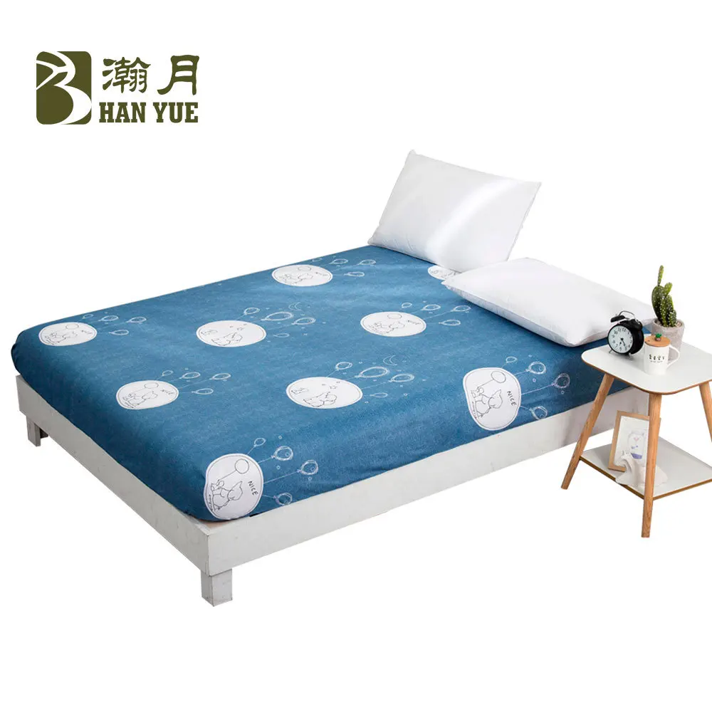 

HANYUE Simple Printing Bed Mattress Cover Protector Pad Fitted Sheet Separated Aloe Cotton Bedding Sheet Elastic Home Textile