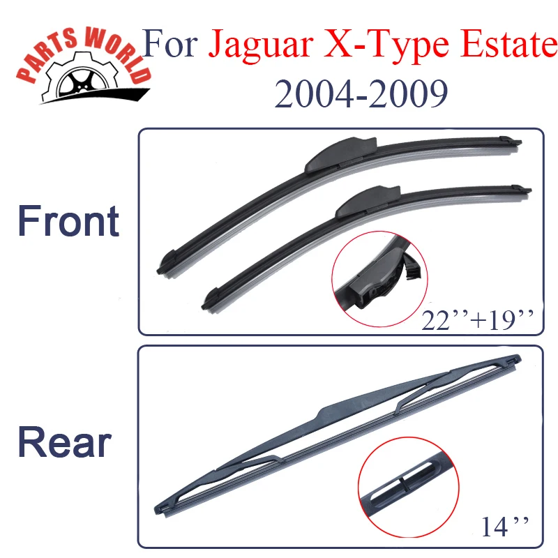Rubber Front And Rear Wiper Blades For Jaguar X Type Estate 2004 2009