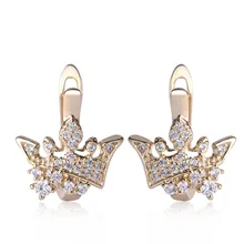 Blucome corona pequeño Pendientes de broche para las mujeres Niñas del oro Boucle d’oreille bloqueo inglés cobre pendiente partido orejas joyeria