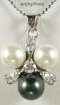 

Free shipping@@@@@ White Black South Sea Shell Pearl Crystal Flower Pendant and Necklace