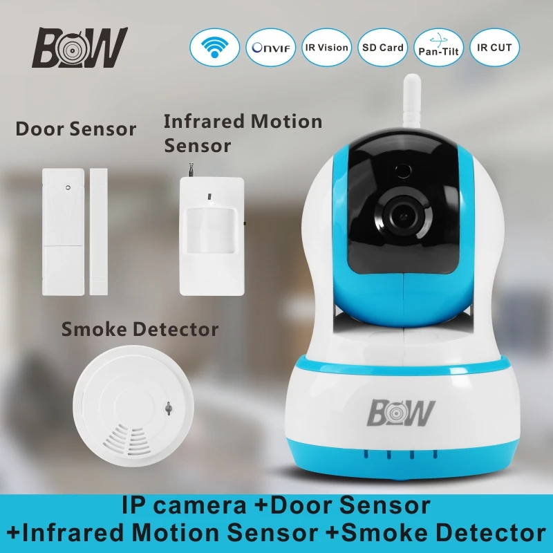 BW 720P IP Camera Wi Fi HD + Door Sensor + Infrared Motion Sensor