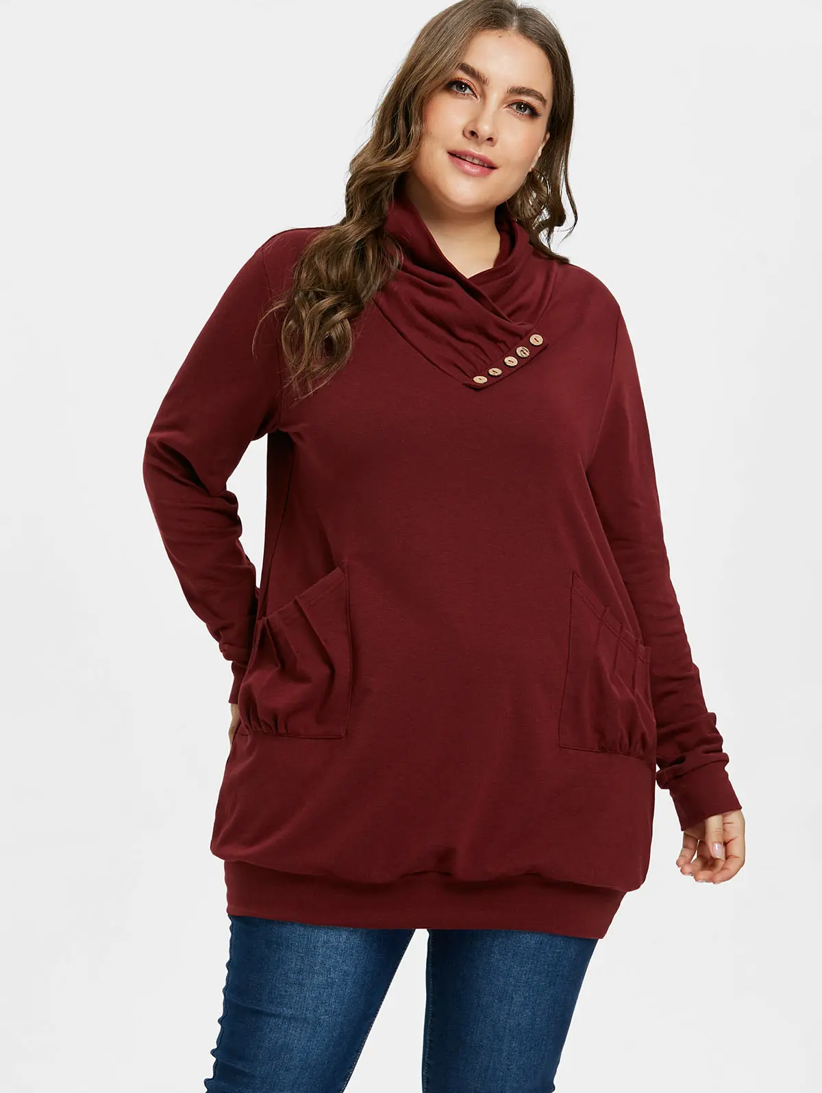 Wipalo Plus Size 5XL Button Pocket Shawl Collar Long Sleeve Sweatshirt ...