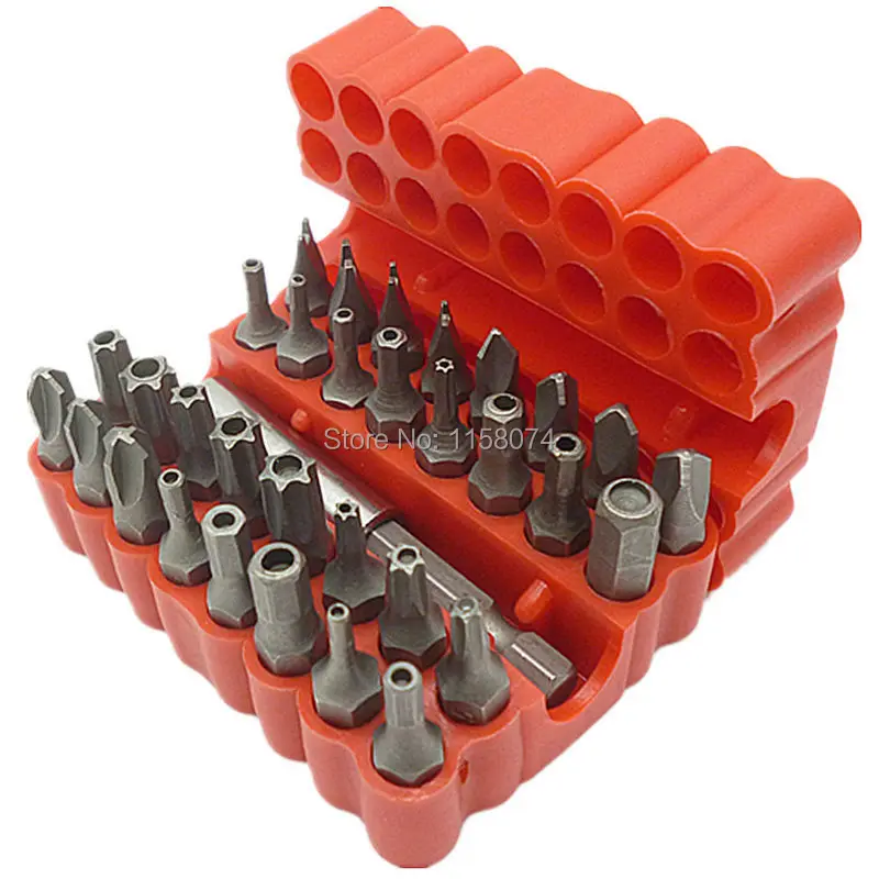 33PC SECURITY BIT SET SCREWDRIVER BIT TOOL HOLDER TORX STAR HEX - 60mm HOLDER