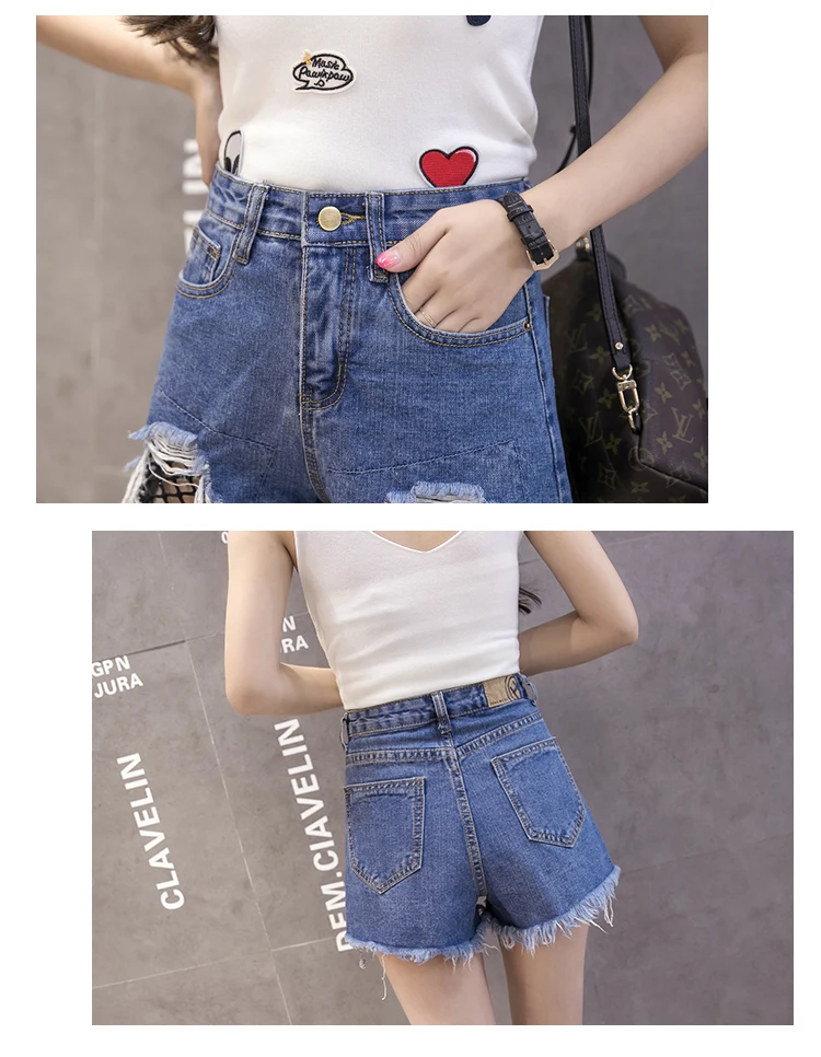 Лето корейский модные джинсы сетки сплайсинга рваные джинсовые шорты MS. талия универсальные свободные штаны