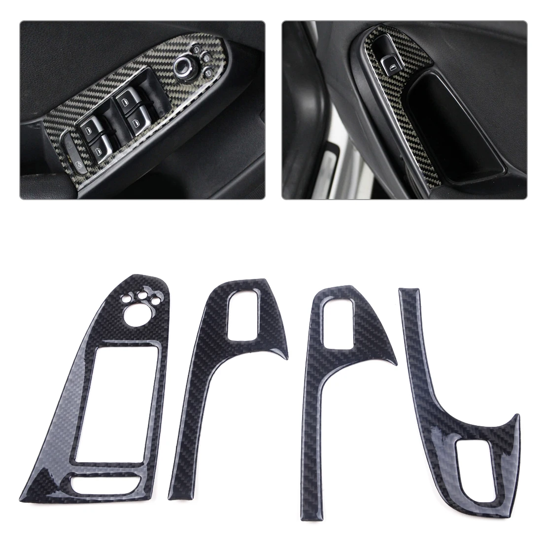 

DWCX 4PCS Real Carbon Fiber Door Armrest Window Lift Control Switch Button Cover Trim fit for Audi A4 A5 Q5 S4