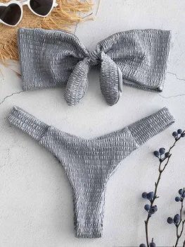 

Sexy Bowknot Bandeau Bikini Set Push Up Swimsuit Women Thong Swimwear Bow Tied Bikinis Micro Biquini Bathing Suit Swimming Suit