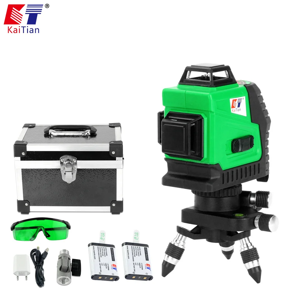 

KaiTian 3D Green 12 Lines Laser Level Battery Self-Leveling 360 Horizontal 532nm Vertical Cross Livello Laser x Beam Line Tools