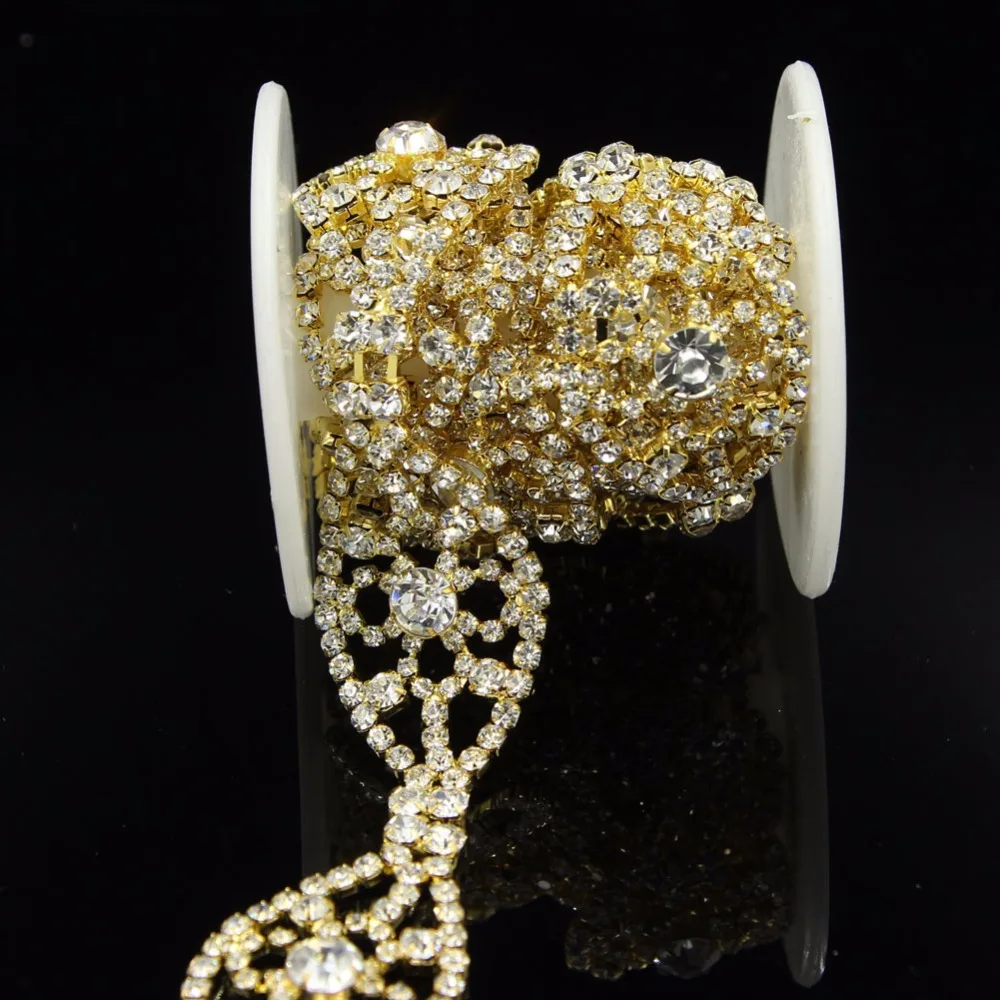 1 Yard Gold Rhinestone Trim Crystal Appliques For Wedding Belt Crystal