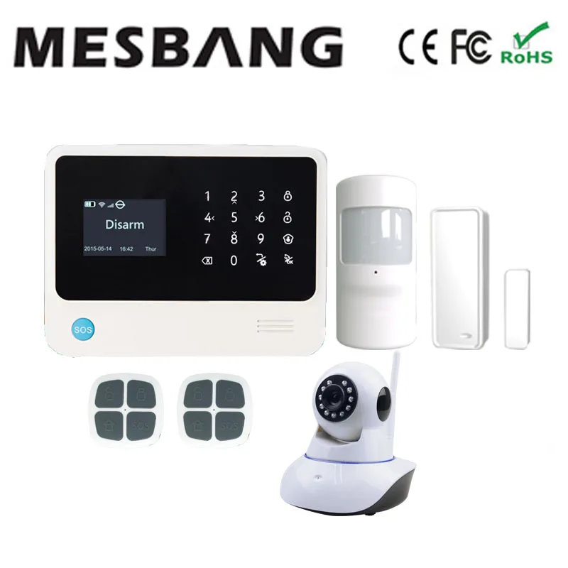 2017 домашняя беспроводная wifi GSM сигнализация ip-камера pir сенсор 433 МГц с английским