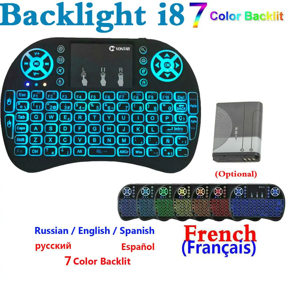 Normal and Backlight font b mini b font i8 Keyboard English French Russian Spain Hebrew Version