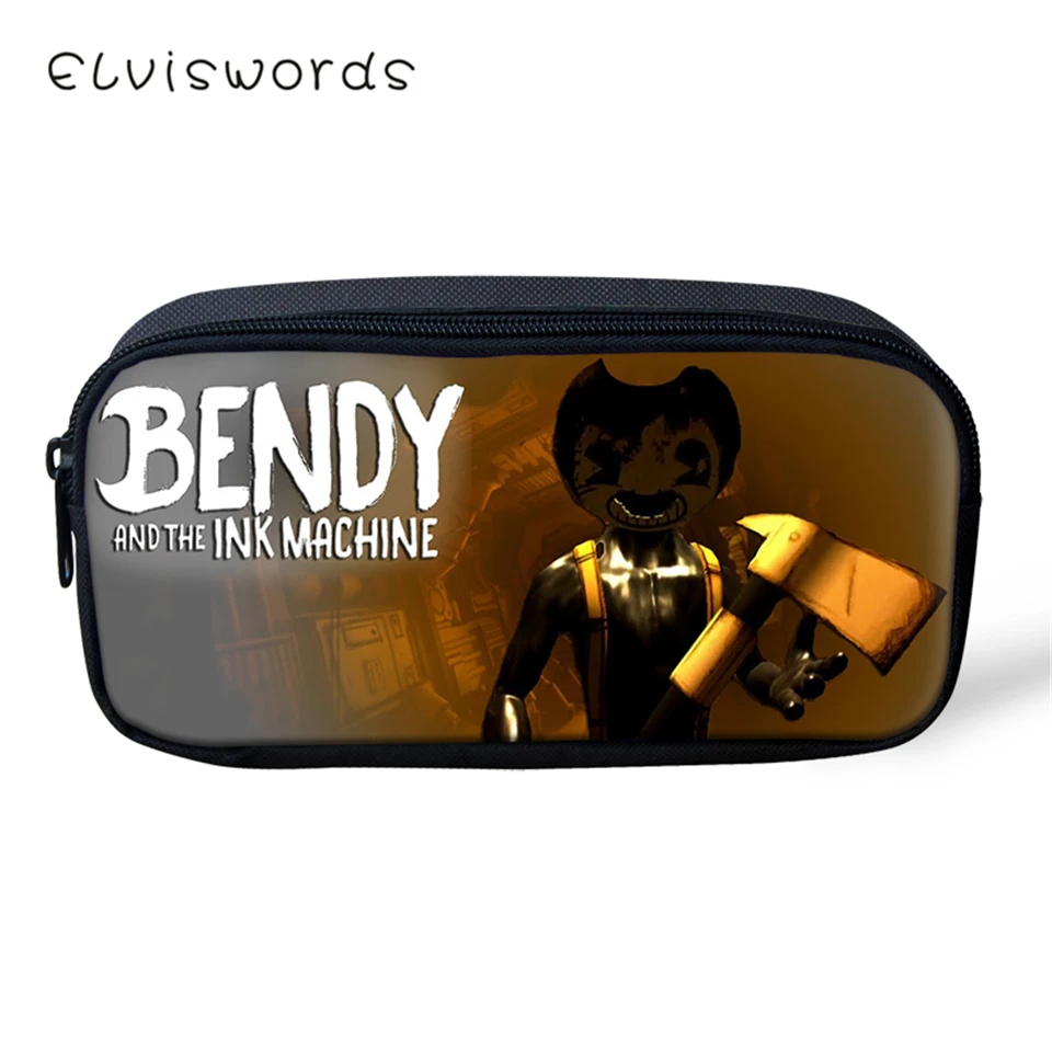 

ELVISWORDS Kids Pencil Case Bendy and the Ink Machine Pattern Students Stationery Box School Supplies Pen Bag Cartoon Beautician