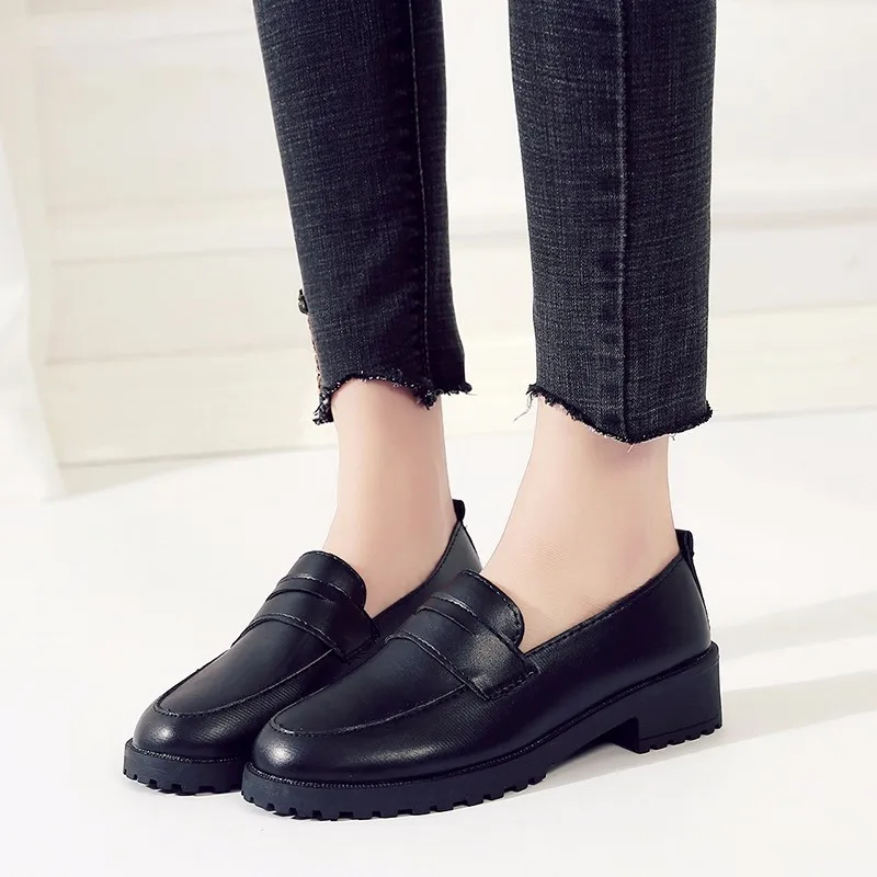 

Women Flat Shoes 2019 Autumn Fashion Soft PU Leather Loafers Women Casual Shoes Square Heel Comfortable Shoes Women Flats
