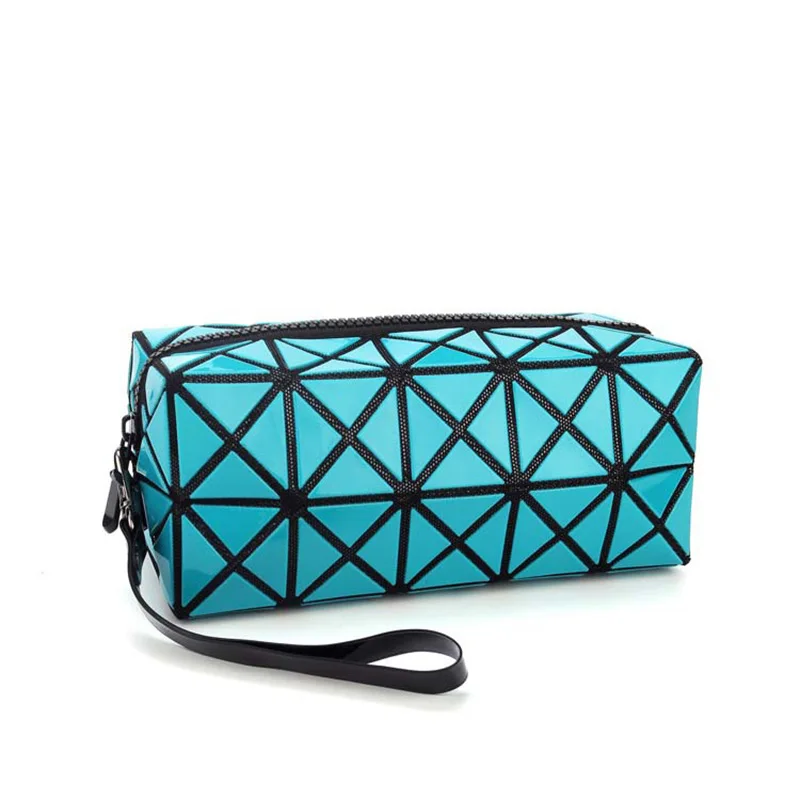 Fashion Portable Makeup Bag Folding Package PU Leather Makeup Bags Women Geometric Zipper Cosmetic Bag Mini Bolso Organizer Bags (13)