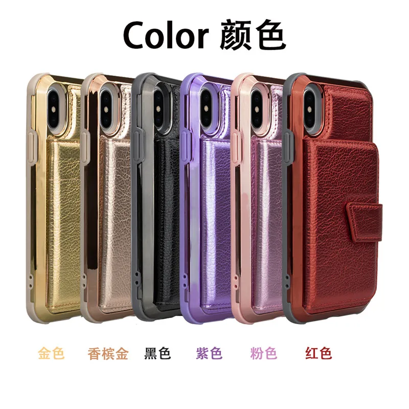 Lxuruy зеркальные одноцветные чехлы бумажники для iPhone X XS MAX XR 6 6s 7 8 Plus Флип Кожаные