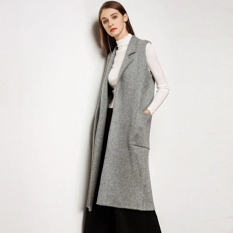 Long Knitted Waistcoat Women Notched Collar Sweater Vestin Vests from