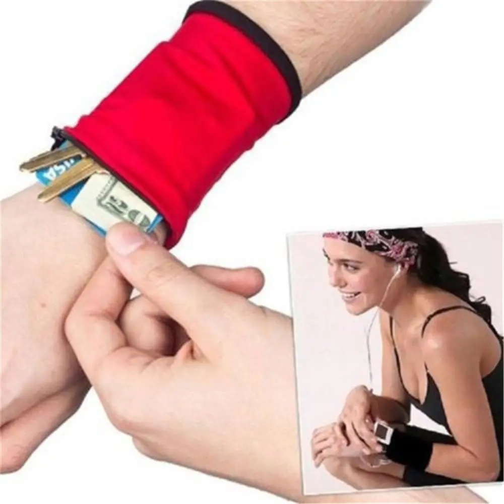 

FashioCycling Running Wrist Wallet Pocket Wristband Coin Keys Storage Bag Zipper Sport Wrist Support Wrap Coin Purses Pouch