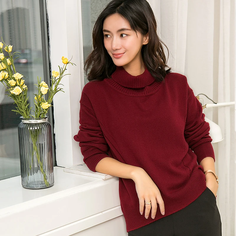 New winter women's high collar bat sleeve cashmere sweater solid color soft fashion casual warm breathable comfortable sweater