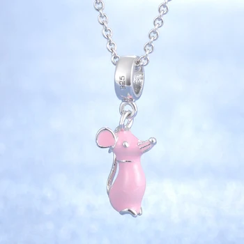 

2018 Original New Design Smart Pink Color Mouse Design Jewelry Enamel Pink Color S925 Sterling Silver Snake/Cross Chain Necklace