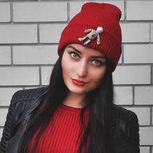 Женская шапка модная мягкая теплая вязаная шапка черепки бини женская шапка зимняя одноцветная Gorro bonnet femme