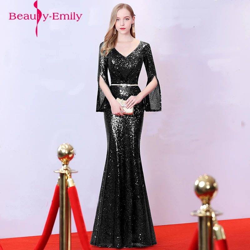 Beauty elegent festa Luxury Evening Gowns noble black robe de soiree Gold Sequins Mermaid Evening Dresses Long 2018 Best Selling Beauty elegent festa Luxury Evening Gowns noble black robe de soiree Gold Sequins Mermaid Evening Dresses Long 2018 Best Selling