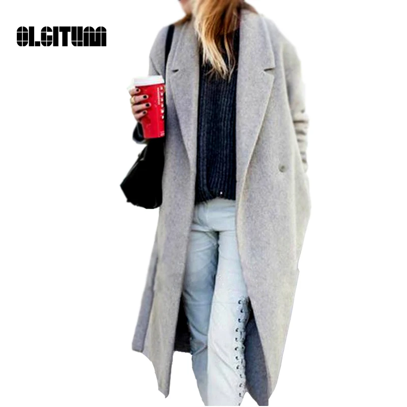 2017 New Design Women's Grey Wool Coats Winter Long coat Warm x Long Oversize Imitation Cashmere