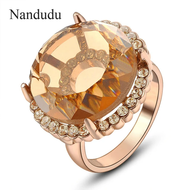 Nandudu 2cm Big Austrian Crystal Ring Special Design Female Girl Women Rose Gold Nandudu 2cm Big Austrian Crystal Ring Special Design Female Girl Women Rose Gold